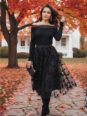 Chicwish 3D Posy Double Layer Mesh Midi Skirt